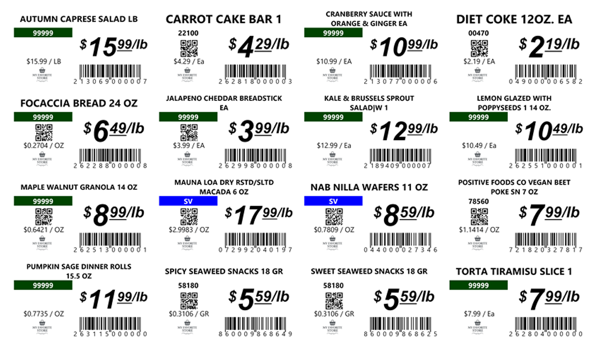 TagIT WYSIWYG label designer — live preview of a grocery shelf label being built